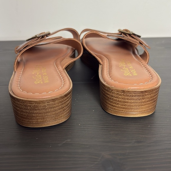 Bella Vita Italy Sandals Slides Slip On Cross Strap Brown Leather Size 9N Narrow - Picture 6 of 10